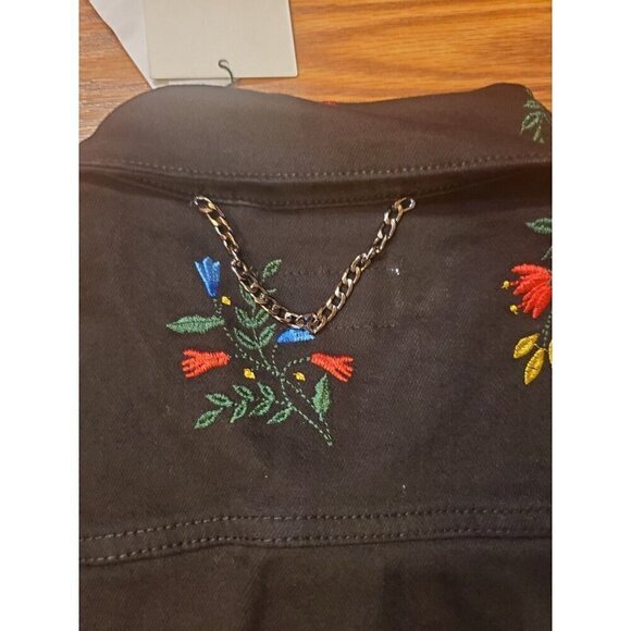 Lifted Anchors Rialto Jacket Black Denim Mens Small Embroidered Flowers Hearts - Picture 5 of 11